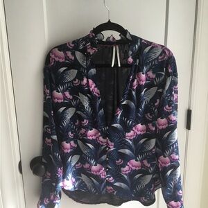 Anthropologie Navy and Pink Floral Blouse Size Small